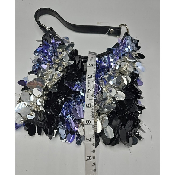 VTG Y2K Black Sequin Beaded Colorful Zip Closure Boho Casual Handbag Purse - Picture 2 of 4